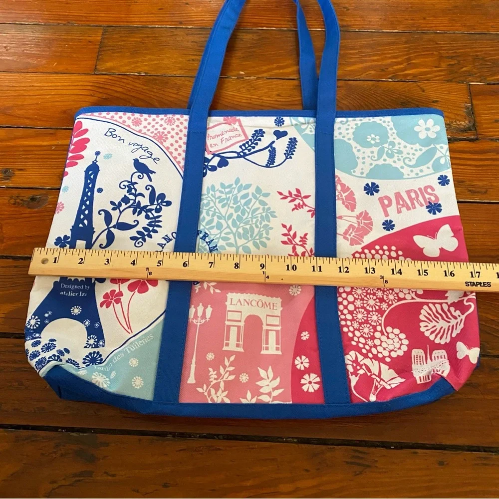 Retro Lancome Atelier Ize Blue Paris Print Canvas Tote
